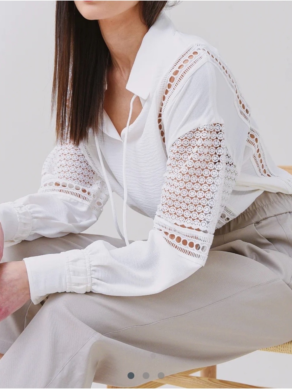 Brochu Walker White Lace-Inset Button Down Shirt, NWT, SZ SMALL
